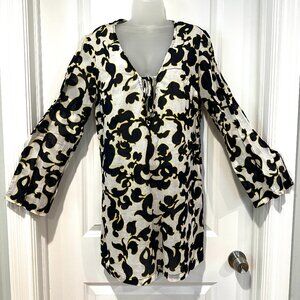 Merona Navy Blue & White Floral Long Sleeve Dress/Cover-up, Size L